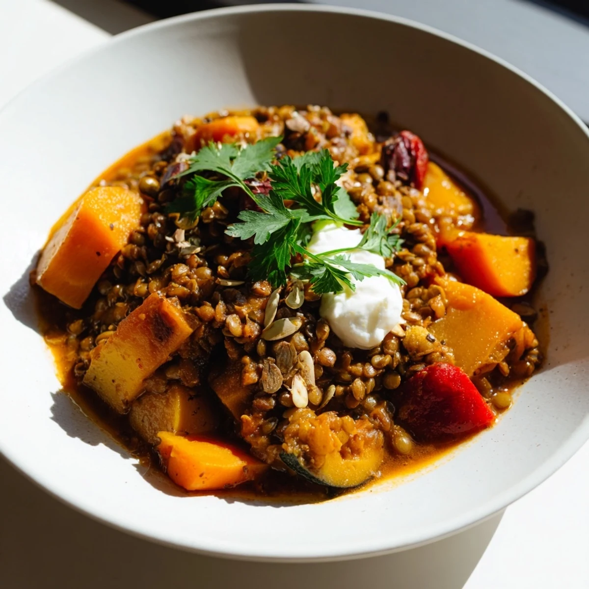 Hearty Wheat-Warm Hearty Lentil Curry: a rustic one-pot meal with warming spices and tender lentils.