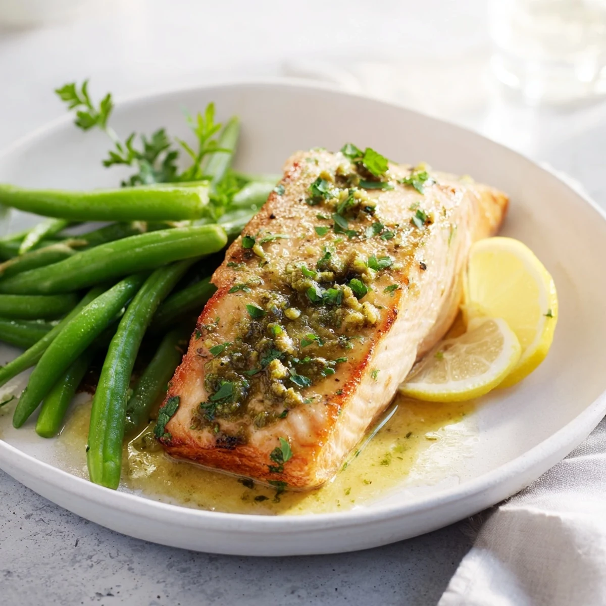 Enjoy this easy Skillet Lemon-Butter Salmon recipe, with flaky salmon, tender asparagus, and bright lemon flavor.