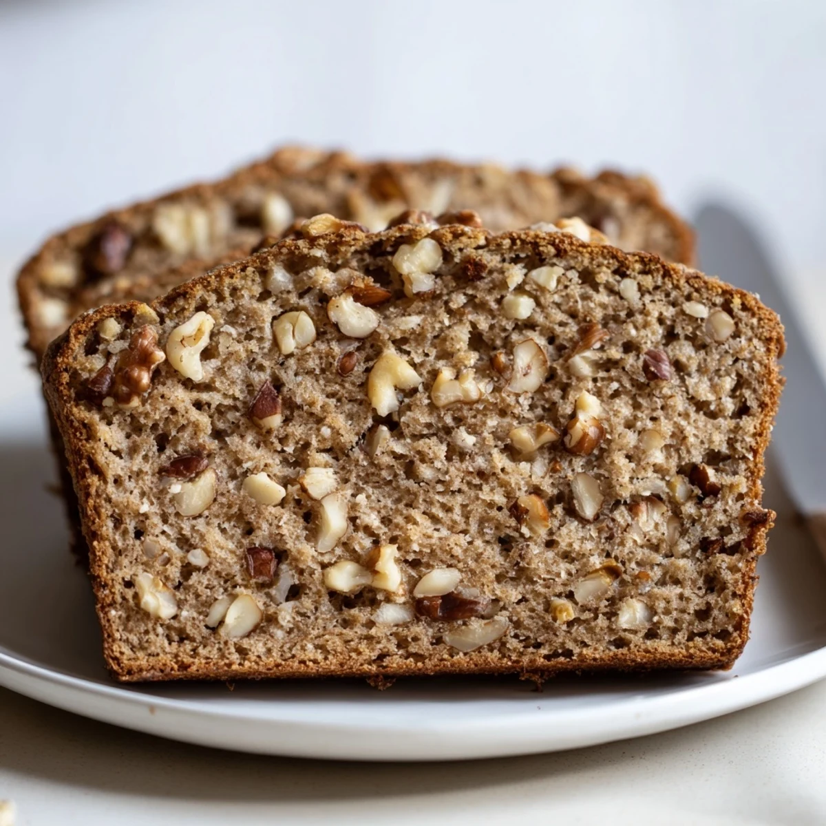 Freshly baked Nutty Whole Wheat Loaf Bread, golden crust speckled with hearty nuts is ready to serve.