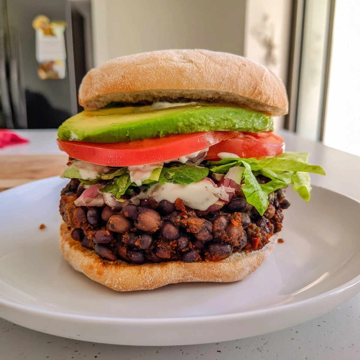 Golden-brown Zesty Black Bean Burgers ready to eat, served with lime wedges and colorful toppings.