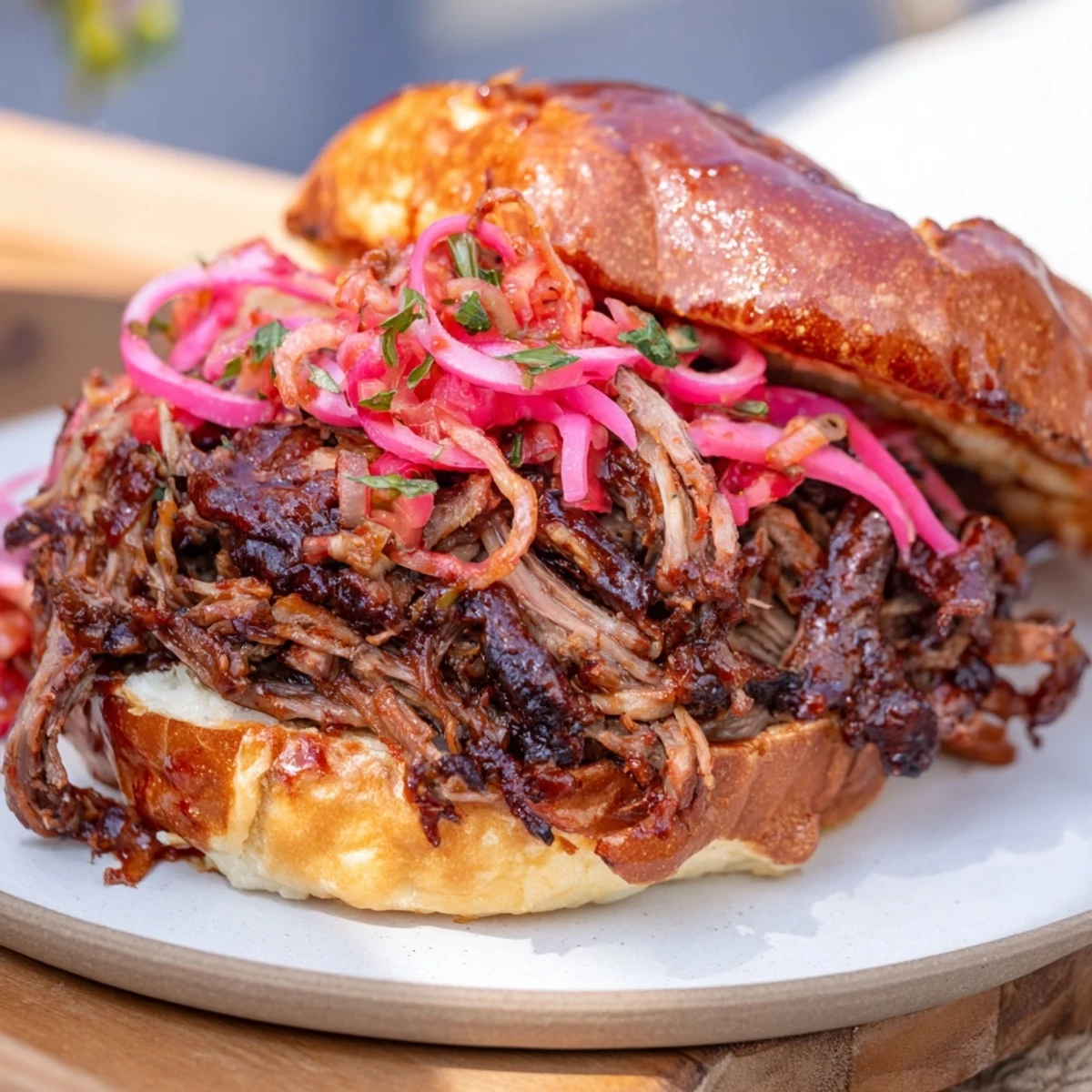 Fire-Kissed BBQ Pulled Pork Sandwiches: Tender, smoky pulled pork piled high on toasted buns, dripping with BBQ sauce.