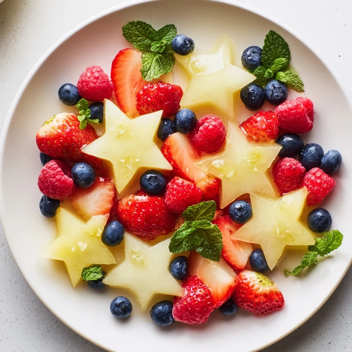 Vivid image of a starfruit and berry platter, with sweet berries and star-shaped fruit pieces ready to enjoy.