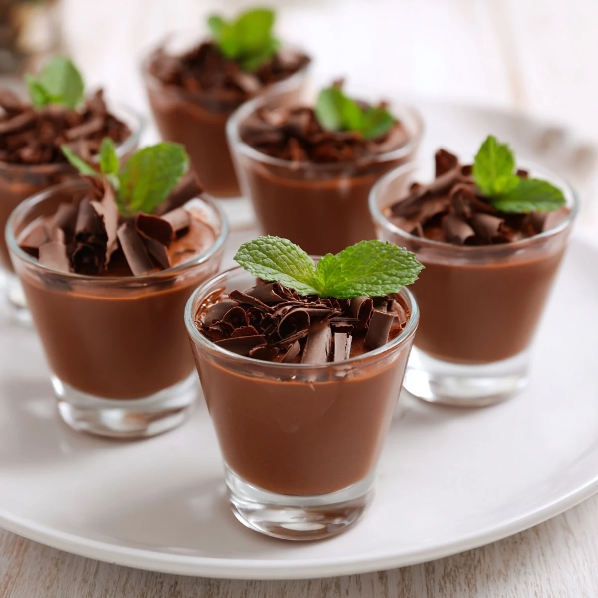 Decadent chocolate mousse dessert cups, garnished with fresh berries and cocoa, for an elegant treat.