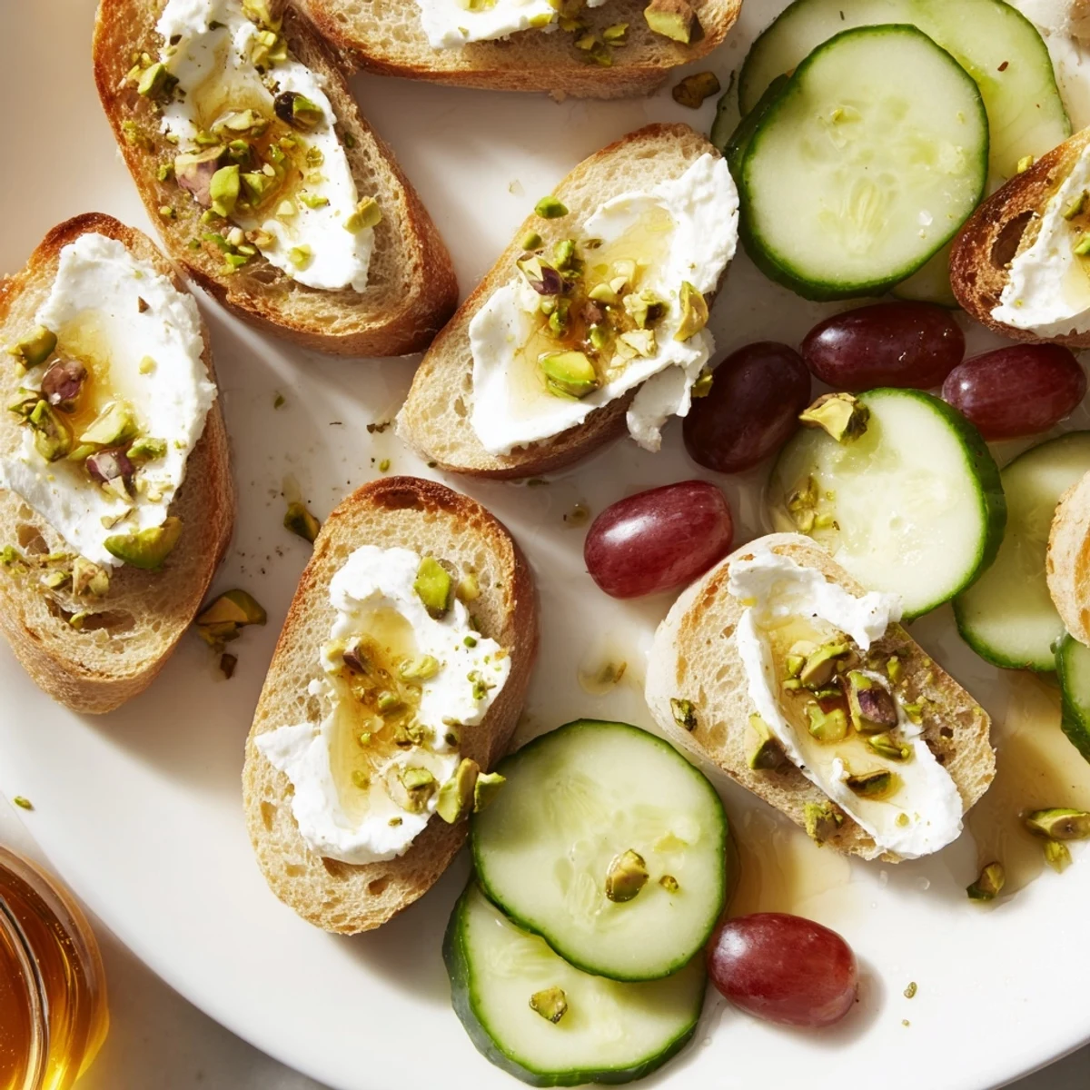 Fresh fruit and toasted baguette accompany this stunning Zero-Proof Celebration Spread, perfect for mingling.
