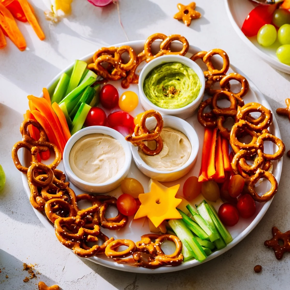 See a fun Kids Snack Adventure Map, a kid-friendly platter with pretzel paths, offering tasty snacks.