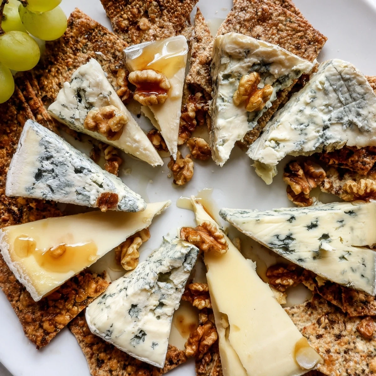 This visually stunning Blue Ridge Mountains appetizer includes rich blue cheeses, elegant on a cracker base.