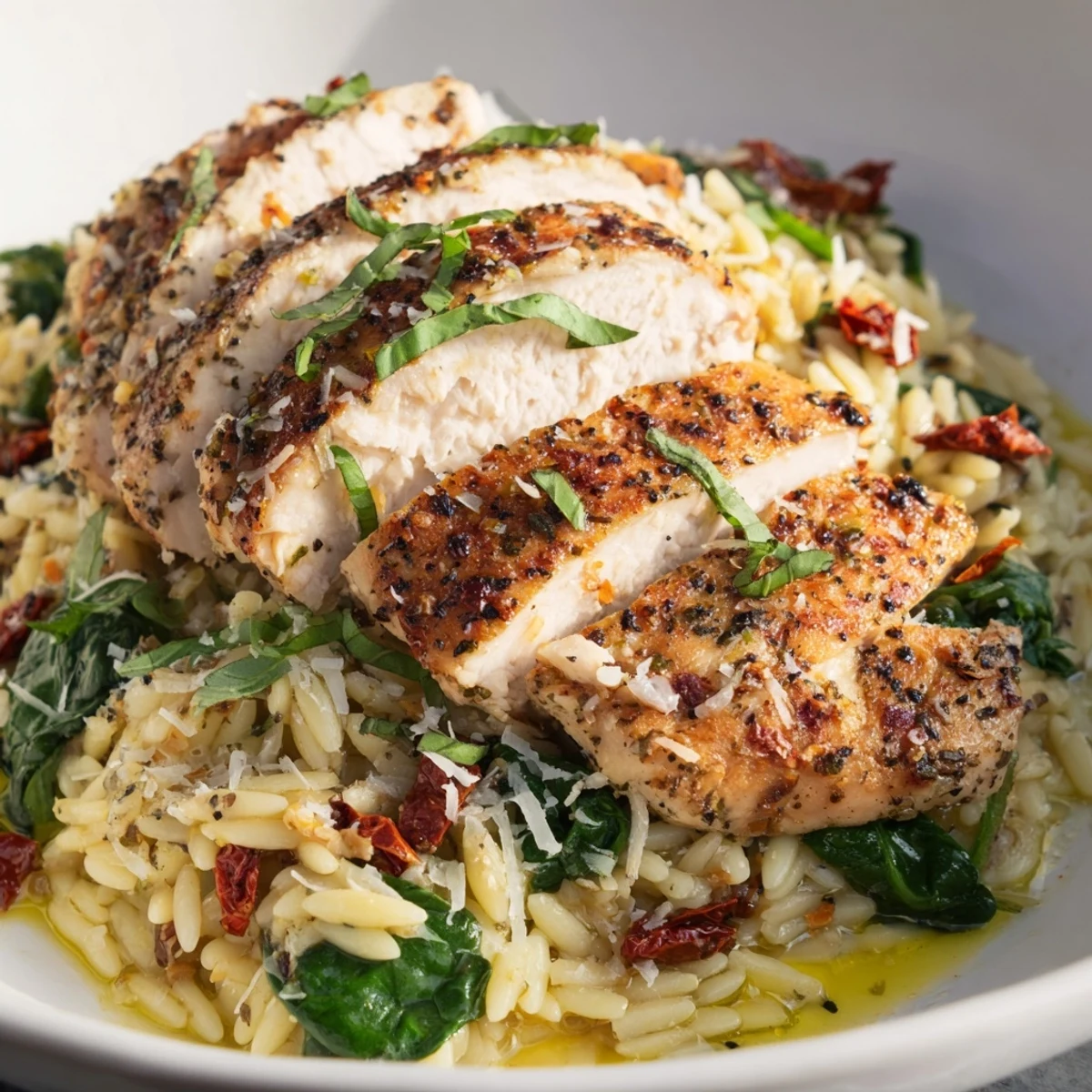 A creamy, comforting Marry Me Chicken Orzo, with perfectly seared chicken and a rich, cheesy sauce.