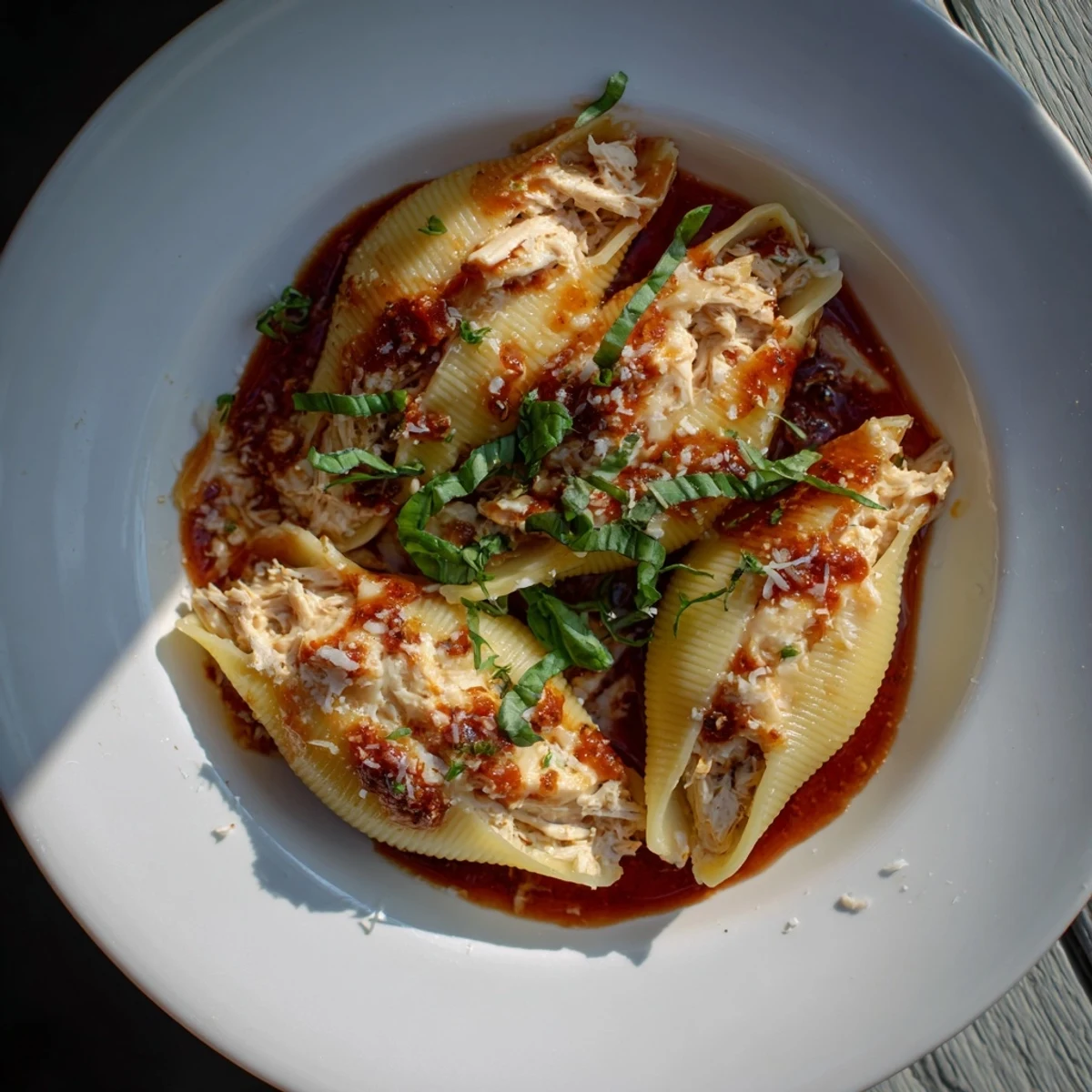 Creamy and cheesy Marry Me Chicken Stuffed Shells, a delicious baked comfort food dinner.