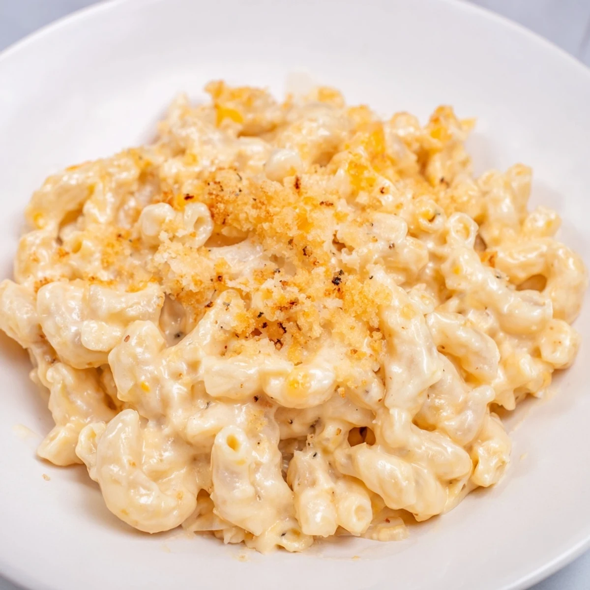 A steaming bowl of Tinis Recession Mac and cheese, boasting a creamy, rich cheddar sauce.