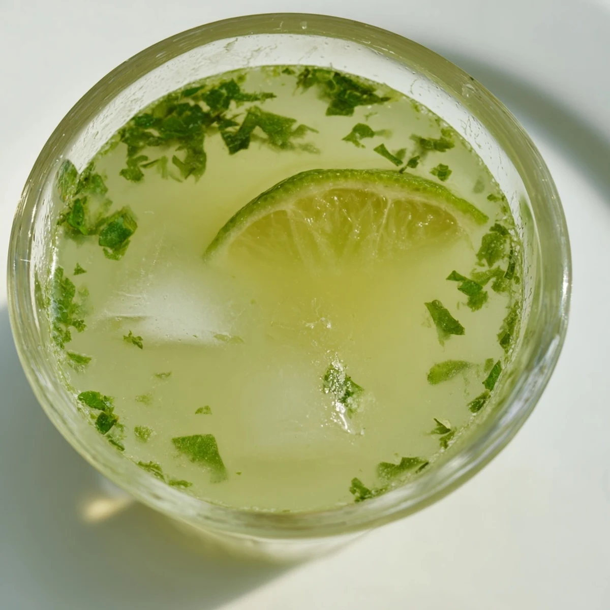 Refreshing Mint Lime Agua Fresca brimming with ice, a perfect drink for a summer afternoon.