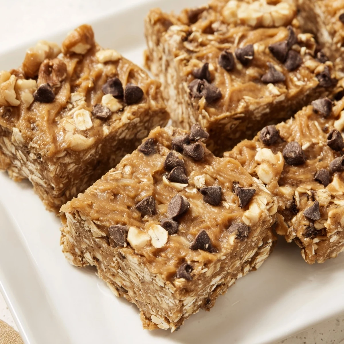 Delicious and healthy Peanut Butter Banana Oat Bars, perfectly firm and chilled for on-the-go snacking.