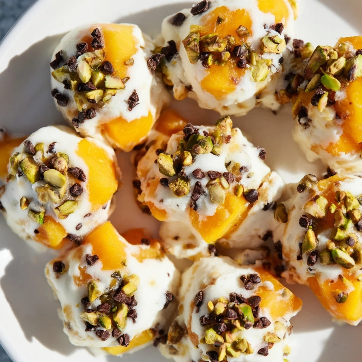 These frozen peach yogurt bites look incredibly refreshing, perfect for a hot summer afternoon snack.