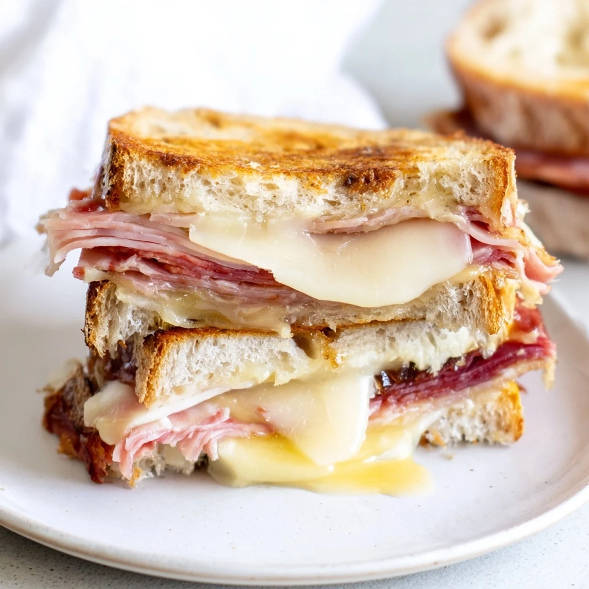 A close-up of a perfectly grilled Charcuterie Grilled Cheese, showcasing the crispy bread and melted cheese.