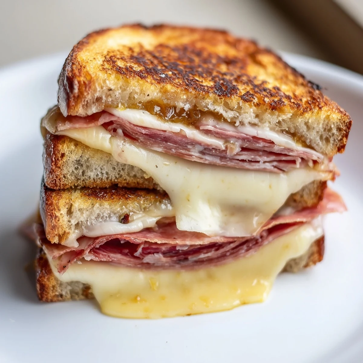 Golden, melty layers of Charcuterie Grilled Cheese, oozing with cheese and savory cured meats.