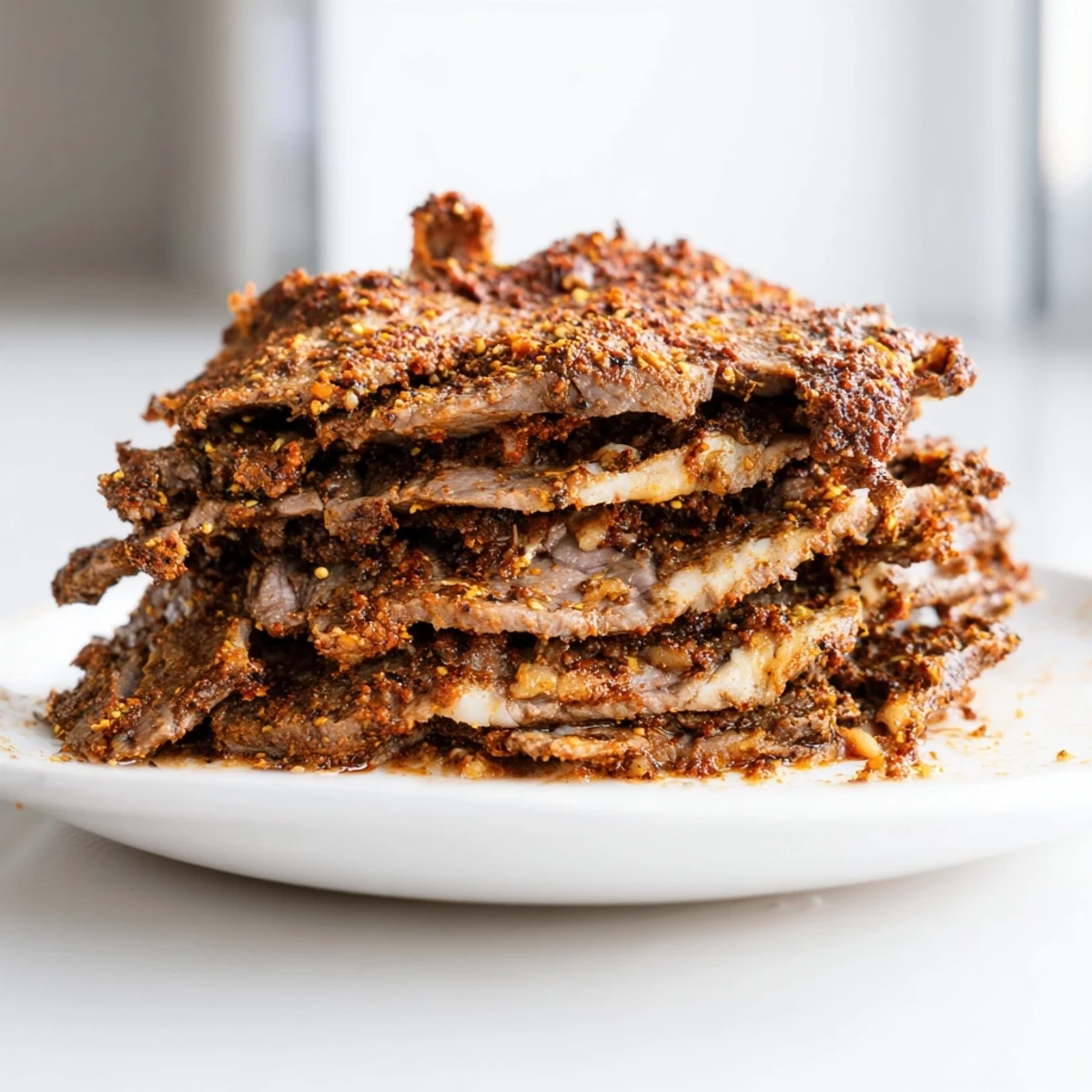 Juicy Turkish Döner meat slices, richly spiced and ready to be served in warm pita with fresh vegetables.