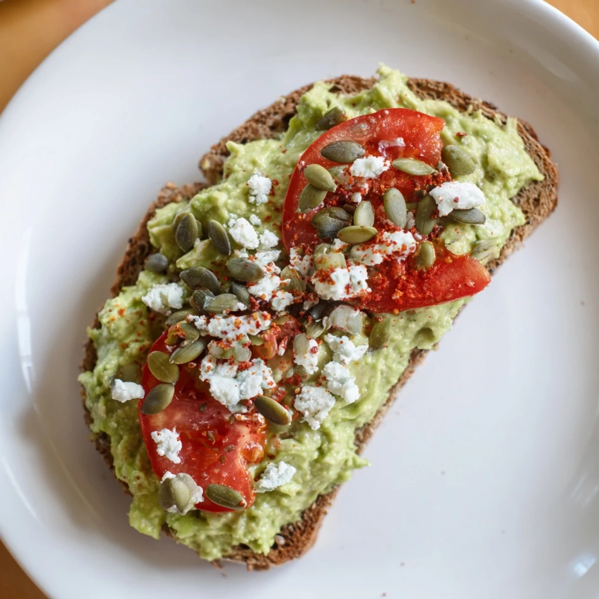 Creamy avocado mash is spread thickly on crispy, toasted whole grain bread for this simple Avocado Toast on Whole Grain.  