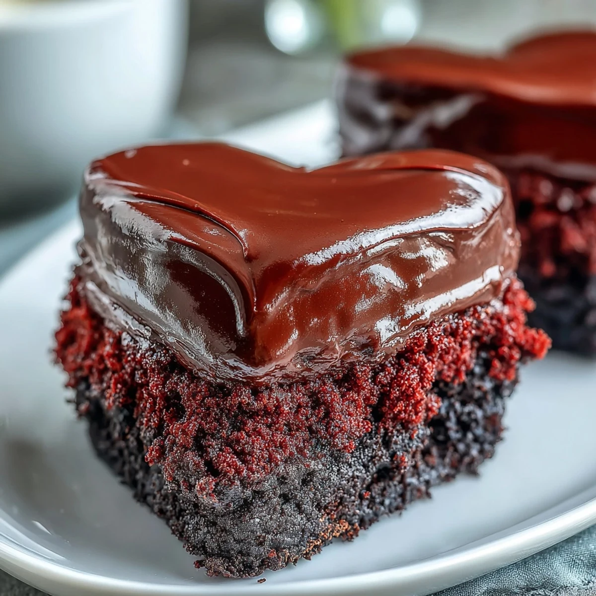 A finished Red Betty Boop Heart Cake with vibrant red velvet layers and a striking dark chocolate silhouette on smooth cream cheese frosting.
