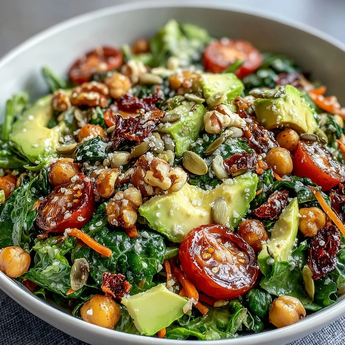Healthy vegan Mixed Greens Power Bowl with sliced red bell pepper, shredded carrots, and a zesty apple cider vinaigrette.
