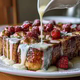 Fluffy pancake casserole with fresh berries, baked in a golden custard for a perfect Mothers Day brunch centerpiece.