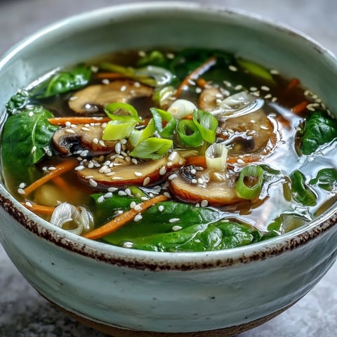 Vibrant Miso Ginger Winter Soup steaming in a bowl with sliced shiitake mushrooms and julienned carrots.