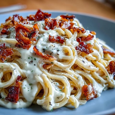 Creamy celeriac carbonara features spiralised noodles, crispy pancetta, and grated Parmesan on a rustic plate.