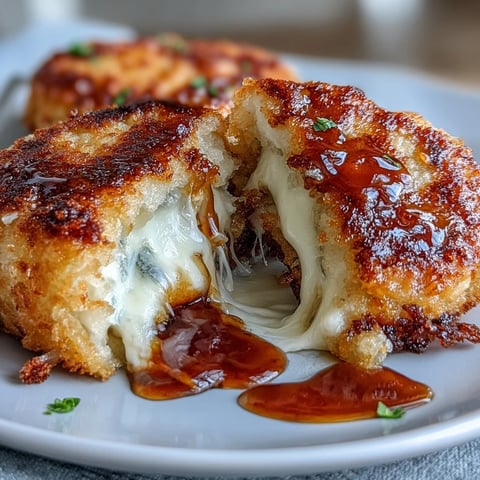 Golden-brown pan-fried Chīzu Imomochi dumplings, oozing melted mozzarella cheese, drizzled with sticky soy-honey glaze.