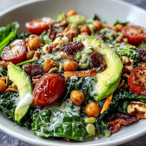 Fresh Mixed Greens Power Bowl topped with cherry tomatoes, cucumber, and avocado, drizzled with tangy lemon dressing.