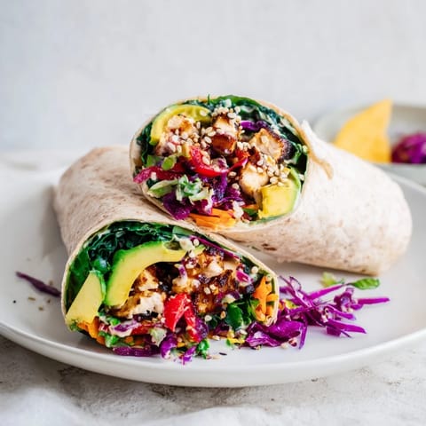 Close-up of a Poppy-Inspired Chicken Salad Wrap, showing the juicy chicken and fresh ingredients inside.