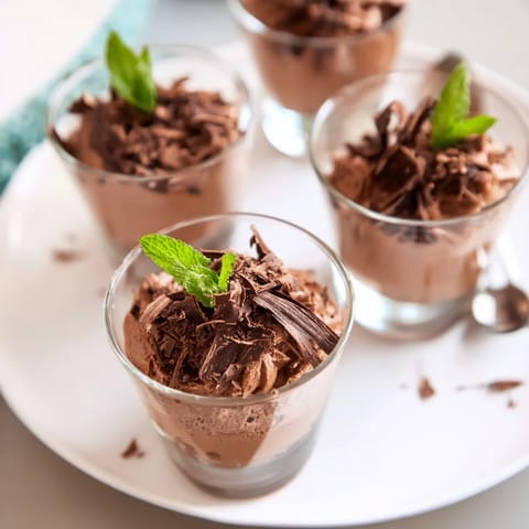 Smooth, rich chocolate mousse dessert cups, a French delight, perfectly chilled and ready to enjoy.