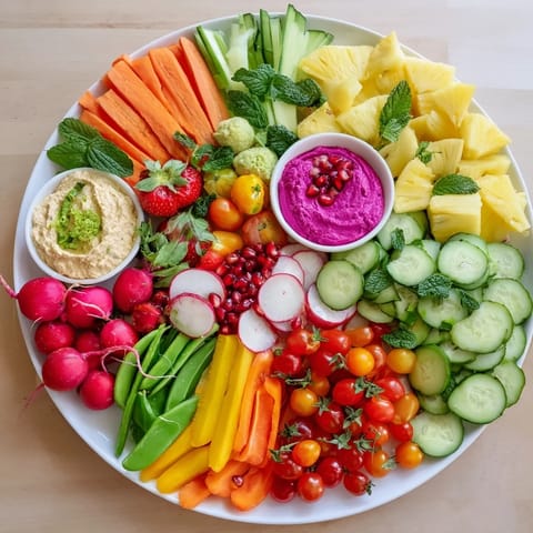 A Vegan Global Gardener Platter overflowing with fresh produce, perfect for a healthy appetizer or snack selection.