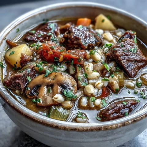 Vegetable Beef Barley Mushroom Soup
