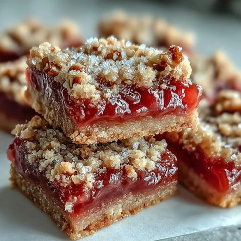 Freshly baked Guava Jam Bars cut into squares, revealing a vibrant pink guava filling.