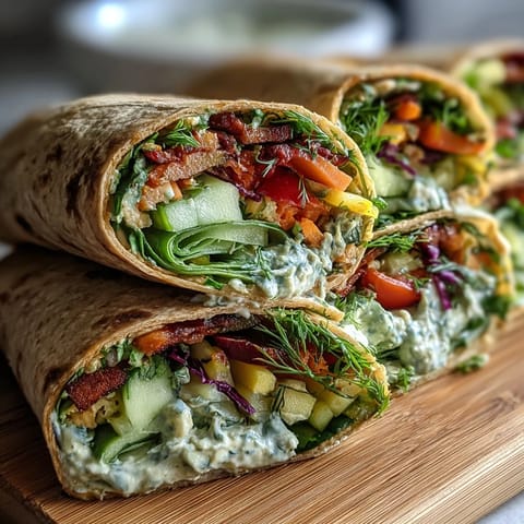 Colorful rainbow veggie wraps filled with crisp peppers, carrots, cucumber, and spinach for a healthy lunch.