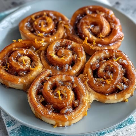 Warm mini orange rolls baked with crescent dough, topped with a zesty citrus glaze and sprinkled with fresh orange zest.