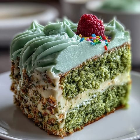 Vibrant mini matcha birthday cake, frosted with creamy vanilla, perfect for brunch celebrations.