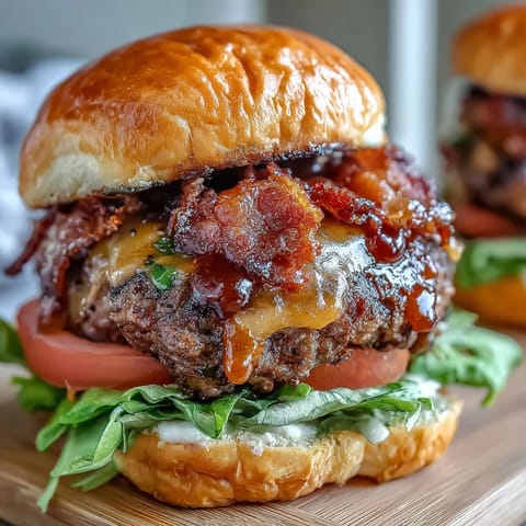Melted cheddar crowning savory grilled bacon burger sliders, ready to serve.