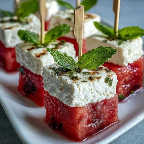 Easy watermelon feta bites with cool mint, a vibrant gluten-free summer treat.