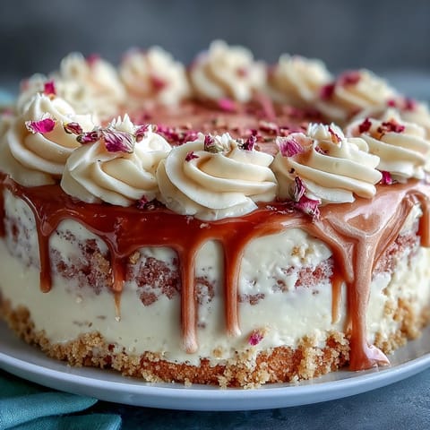Blush-pink Bridal Shower Rosé Velvet Cake shimmering with an elegant gold drip.