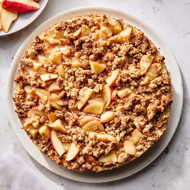 A warm, comforting bowl of Warm Rustic Apple and Cinnamon Crumble with a buttery, cinnamon-kissed crumble crust.
