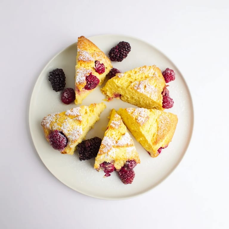 Freshly baked Rustic Birch-Warm Blueberry Scones are shown: sweet, flaky, and perfect for brunch served warm.
