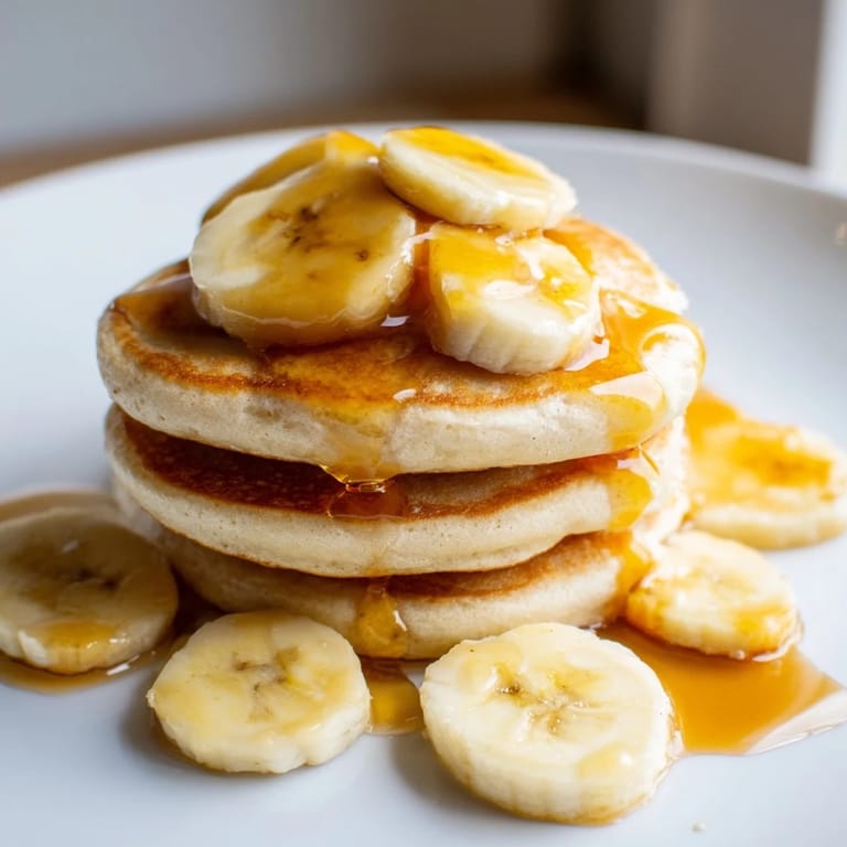 Enjoy the delicious, golden brown Weekend Golden-Brunch Banana Pancakes, cooked perfectly for a delightful breakfast.