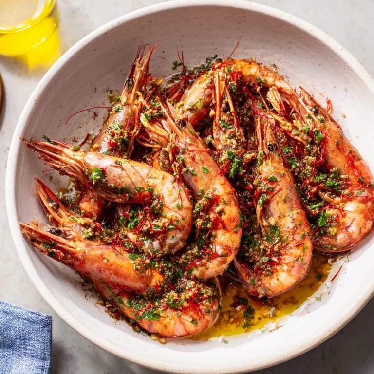 A close-up shot of the savory Light & Bright Lemon Herb Shrimp Scampi with colorful herbs and zesty lemon wedges.