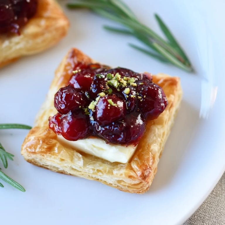 Tangy cranberry sauce and melted brie form festive Cranberry Brie Bites Wreath served warm.