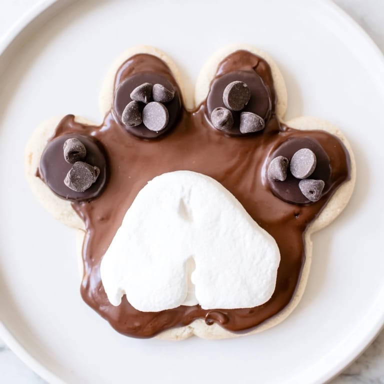 Adorable Polar Bear Paw Print Cookies with melted white chocolate and marshmallow paws look delicious.