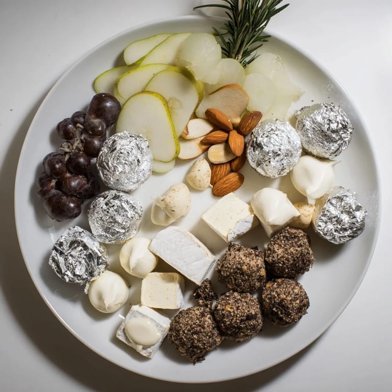 The Silver Screen cheese board displays an array of gourmet cheeses, chocolates, and fresh fruits.