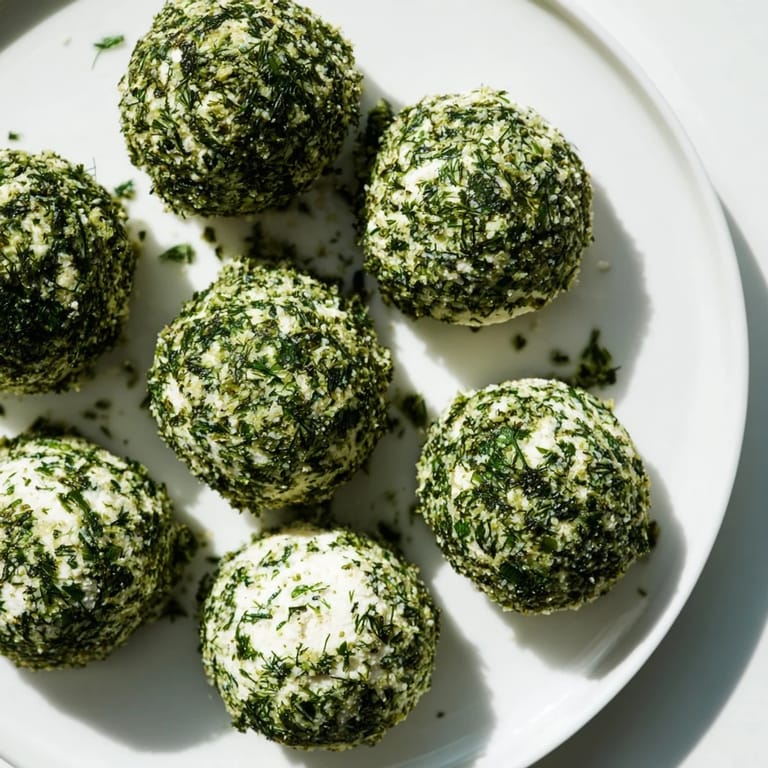 Freshly rolled The Mossy Stone appetizers: Herb-coated goat cheese, ready for a cheese platter, ready to serve.