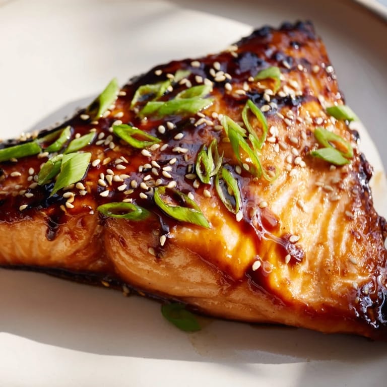 Beautifully cooked ginger soy glazed salmon, a savory and sweet Asian-inspired dish, served on a plate.