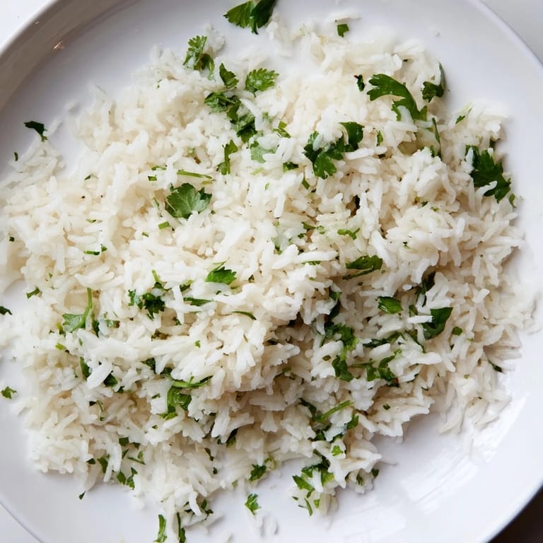 Fragrant Cilantro Lime Rice, a side dish boasting lime-infused rice and herbaceous cilantro flavor.