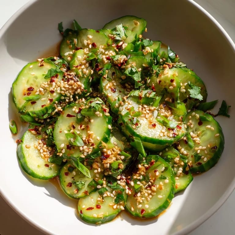 Freshly made, chilled Zesty Shake Cucumber Salad, a vegan summer side bursting with flavor and texture.