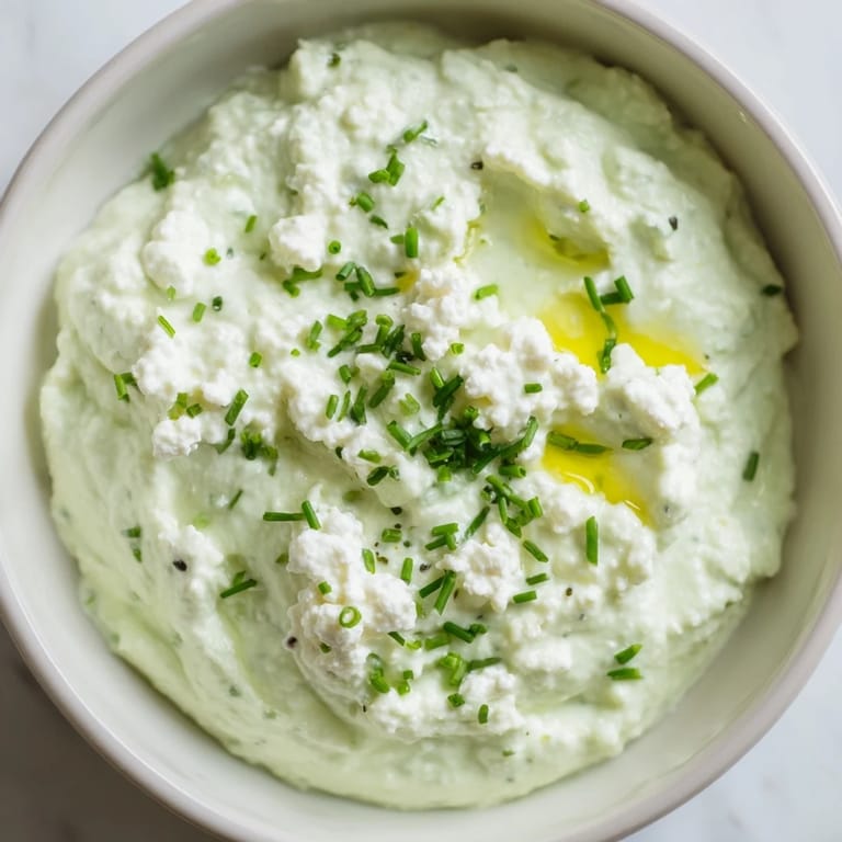This easy avocado cottage cheese dip, blended smooth, is perfect for a quick and healthy snack.